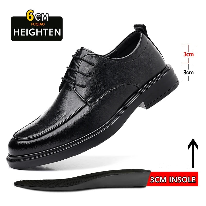 Chaussures d'ascenseur de grande taille pour hommes, chaussures en cuir augmentant la hauteur, semelle intérieure augmentée de 6 à 8CM, chaussures de levage invisibles