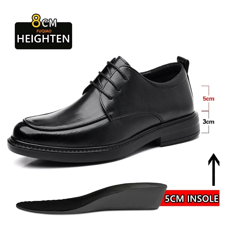 Chaussures d'ascenseur de grande taille pour hommes, chaussures en cuir augmentant la hauteur, semelle intérieure augmentée de 6 à 8CM, chaussures de levage invisibles