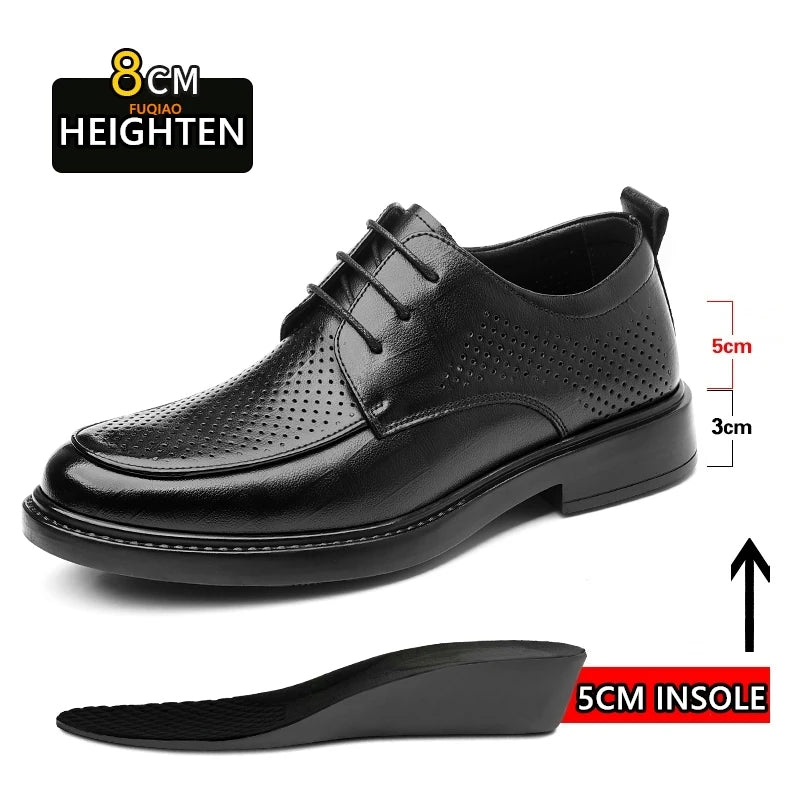 Chaussures d'ascenseur de grande taille pour hommes, chaussures en cuir augmentant la hauteur, semelle intérieure augmentée de 6 à 8CM, chaussures de levage invisibles